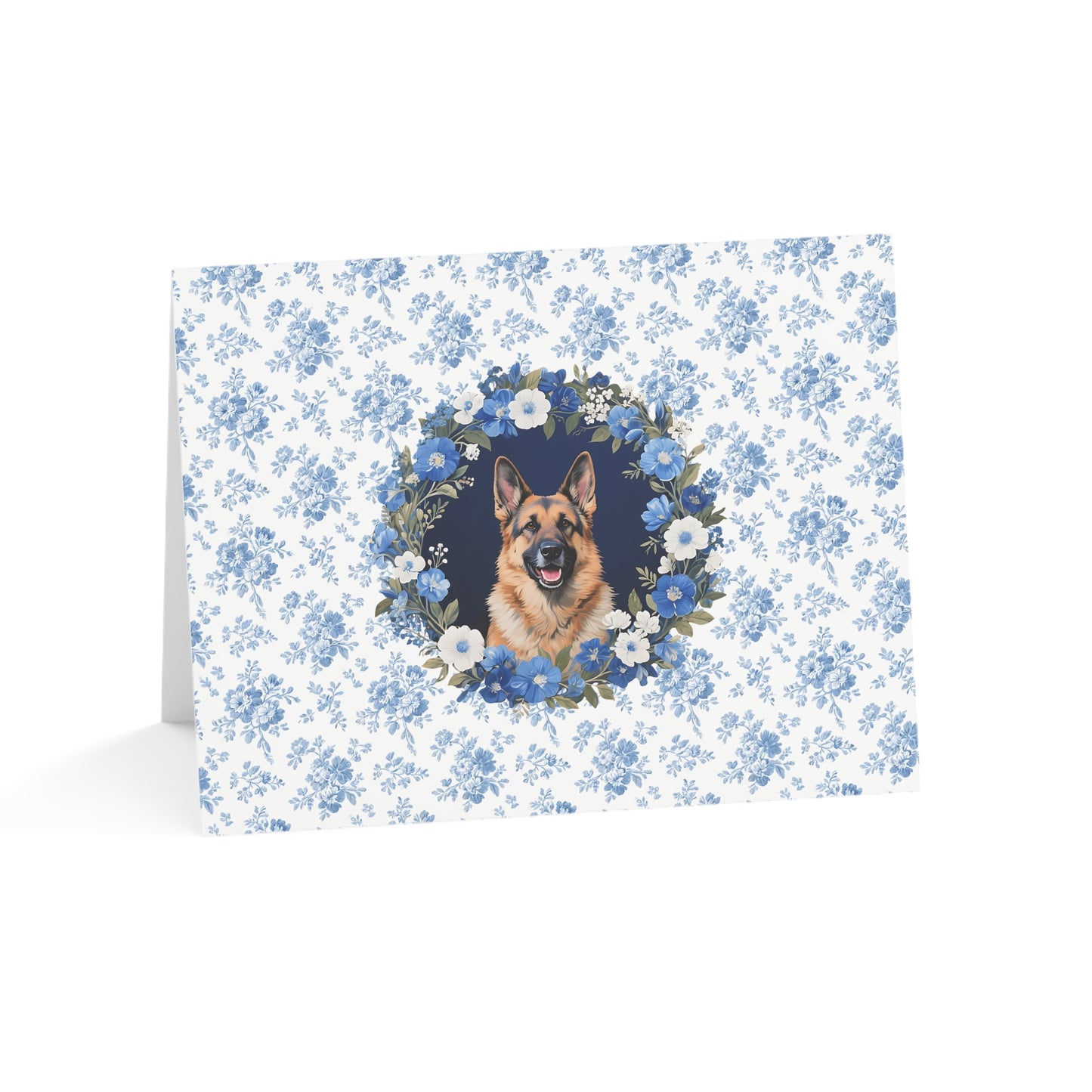 German Shepherd Dog Blue Floral Greeting Card Set