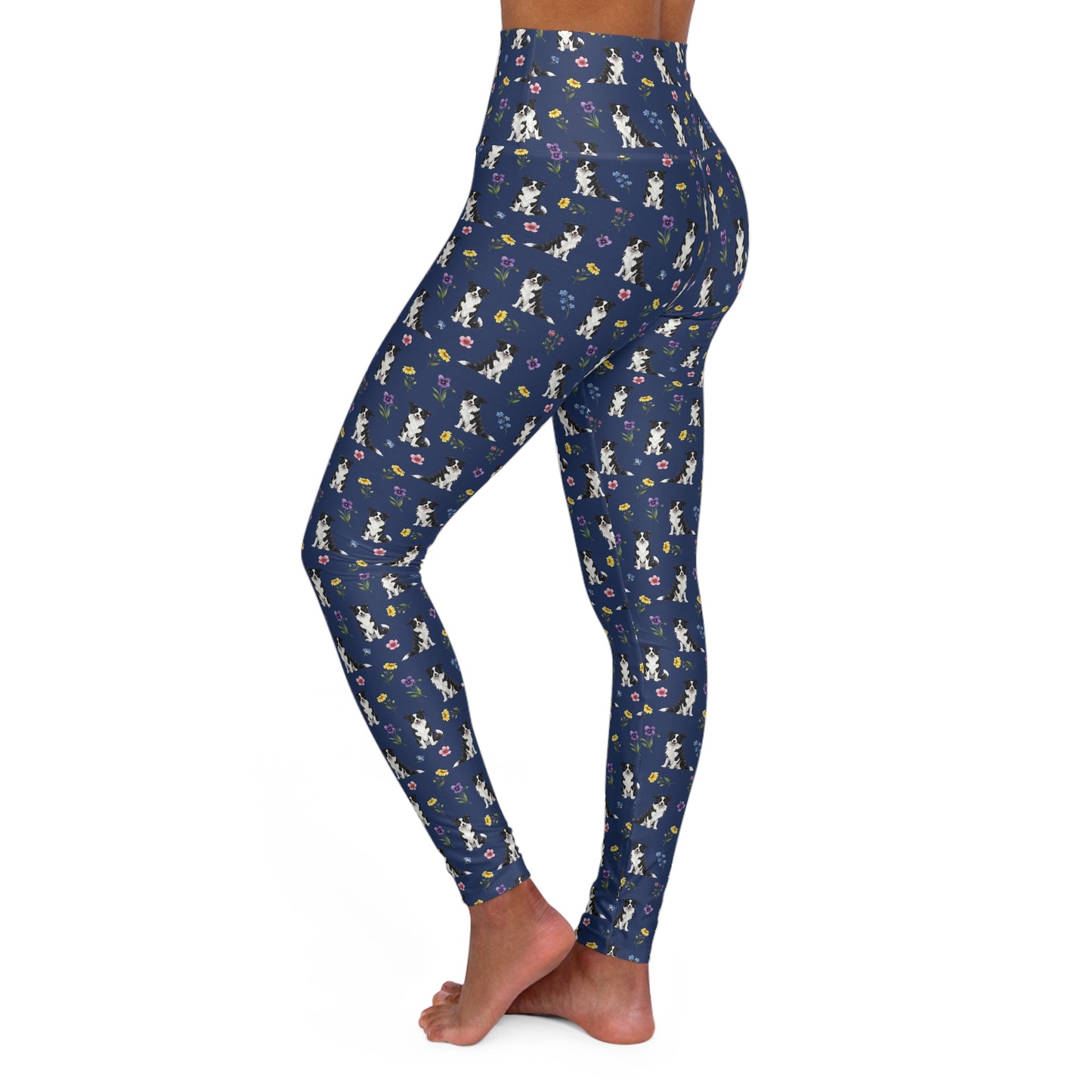 Border Collie Dog Floral High Waisted Yoga Leggings - Perfect for Fitness & Everyday Wear
