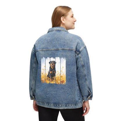 Trendy Rottweiler Dog Women's Denim Jacket, Dog Demin Jacket, Gift for Rottie Dog Mom, Gift for Dog Lovers, Fall Dog Style