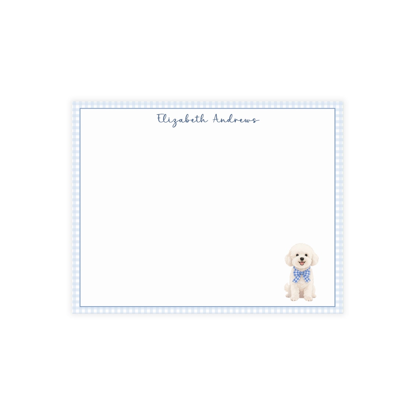 Bichon Frise Dog Blue Gingham Personalized Notecard Set