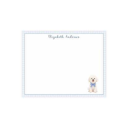 Bichon Frise Dog Blue Gingham Personalized Notecard Set