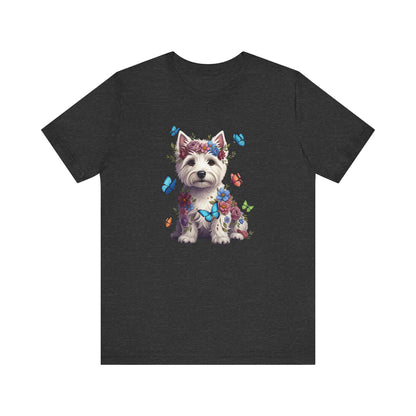 Whimsical Floral West Highland White Terrier Tee – Colorful Dog Lover Shirt with Butterflies