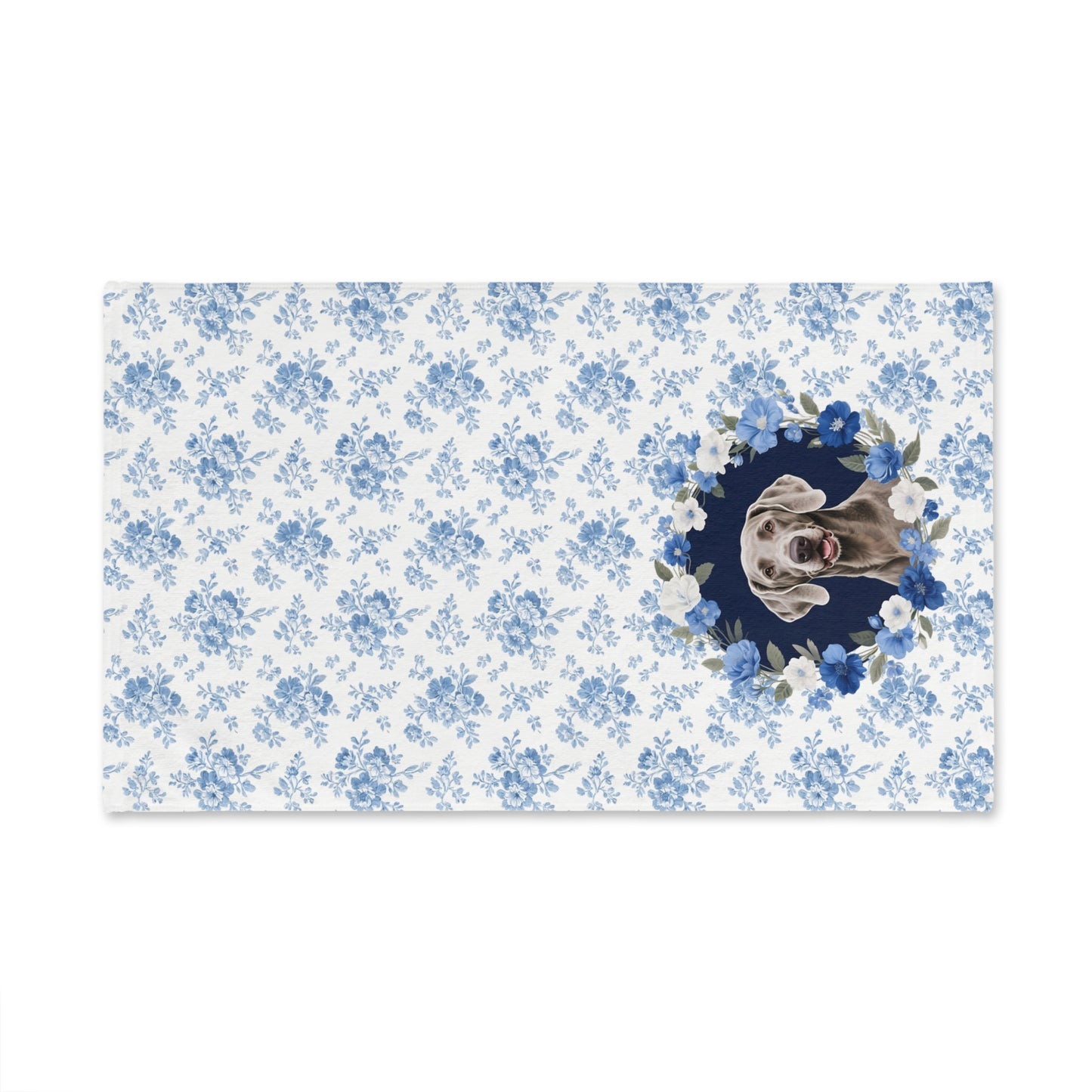 Blue Floral Weimaraner Dog Portrait Hand Towel – Cute Pet Bathroom Accessory
