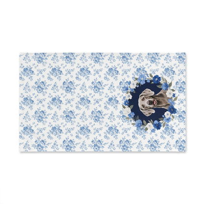 Blue Floral Weimaraner Dog Portrait Hand Towel – Cute Pet Bathroom Accessory