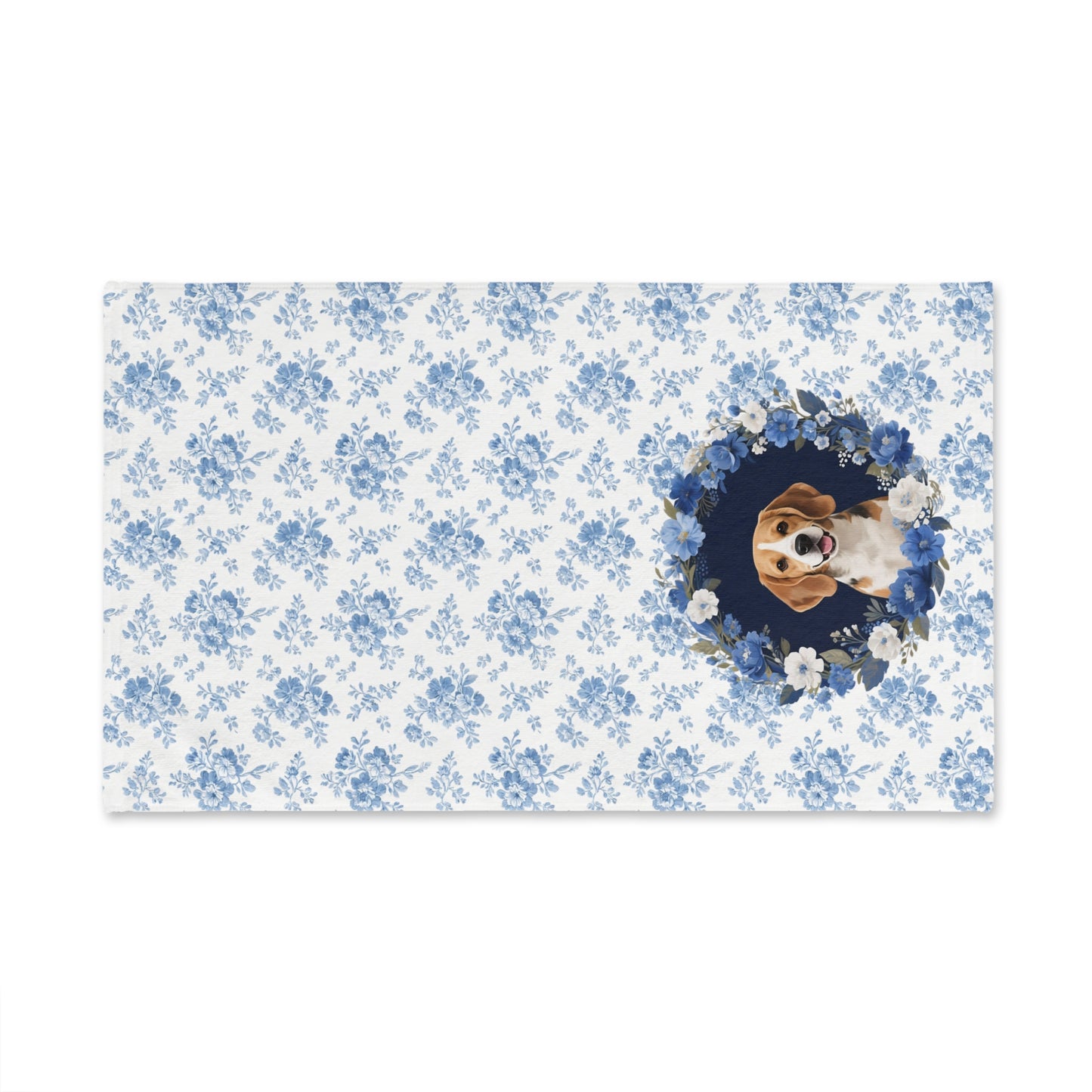 Blue Floral Beagle Dog Portrait Hand Towel – Cute Pet Bathroom Accessory