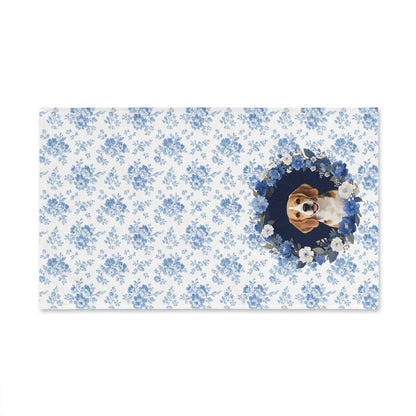 Blue Floral Beagle Dog Portrait Hand Towel – Cute Pet Bathroom Accessory