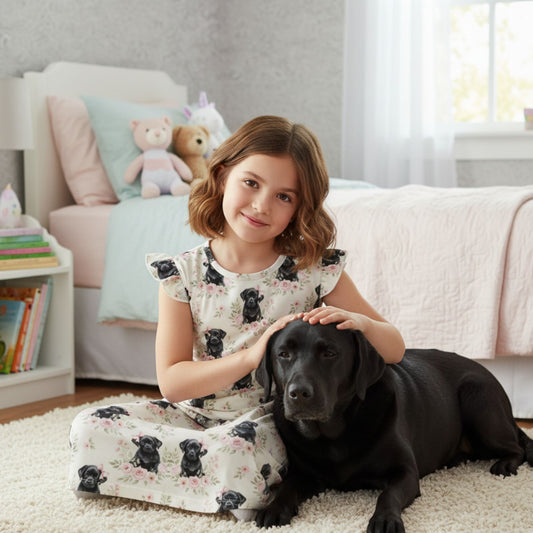 Black Labrador Retriever Girl's Flutter Sleeve Nightgown