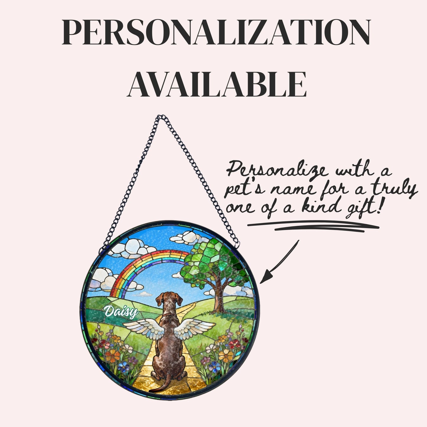 German Shorthaired Pointer Rainbow Bridge Stained Glass Suncatcher