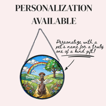 German Shorthaired Pointer Rainbow Bridge Stained Glass Suncatcher