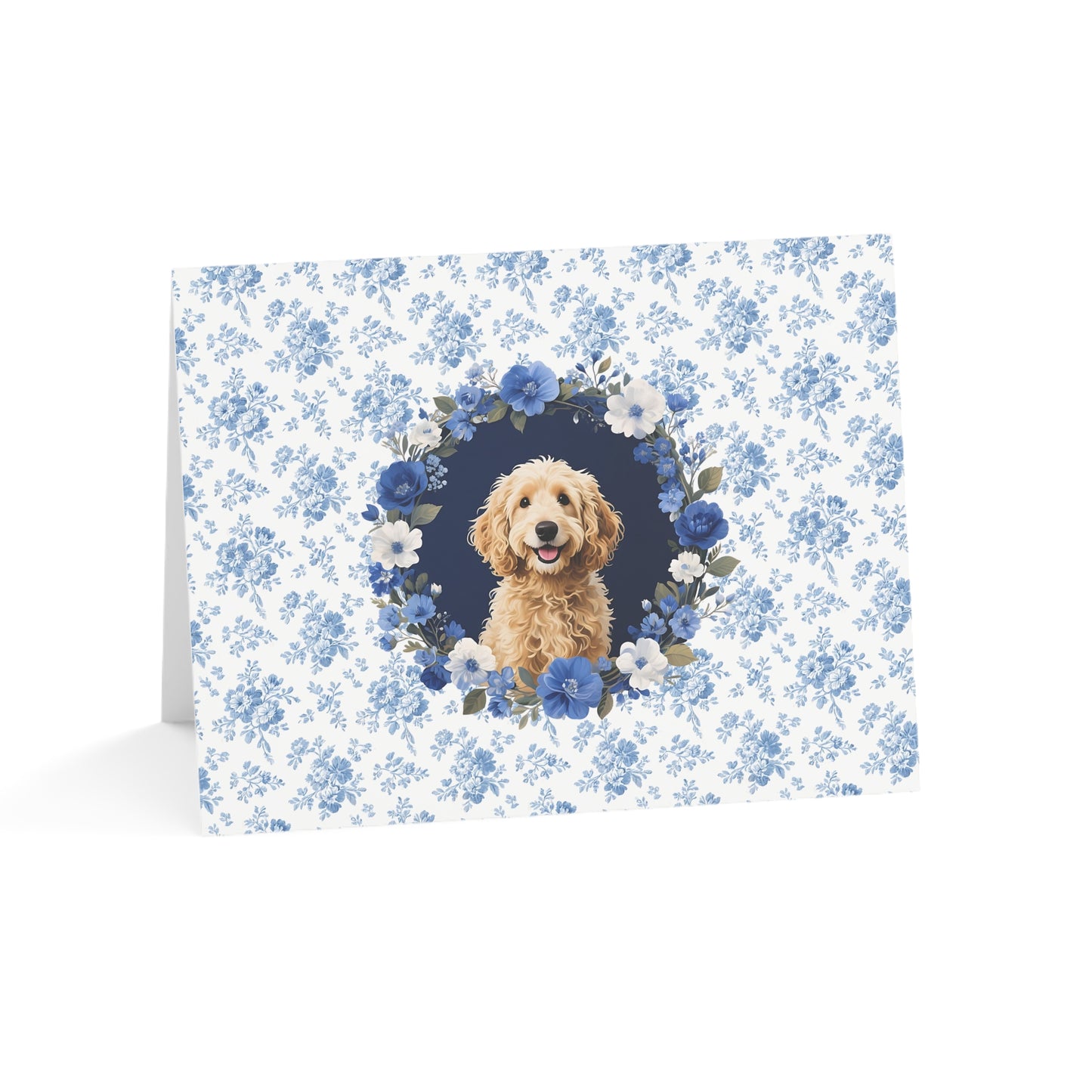 Goldendoodle Dog Blue Floral Greeting Card Set