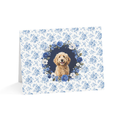 Goldendoodle Dog Blue Floral Greeting Card Set