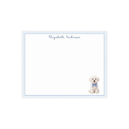 Maltese Dog Blue Gingham Personalized Notecard Set