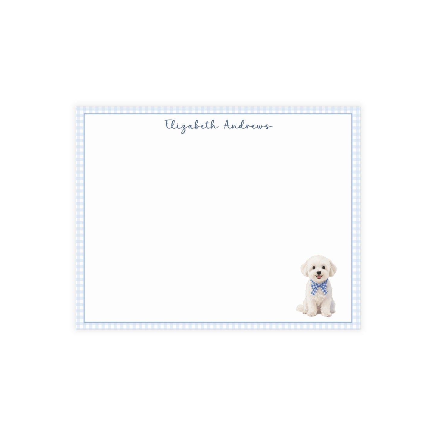 Maltese Dog Blue Gingham Personalized Notecard Set