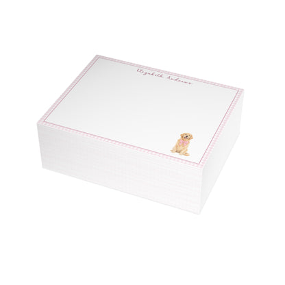 Golden Retriever Dog Pink Gingham Personalized Notecard Set