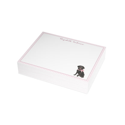 Black Labrador Retriever Dog Pink Gingham Personalized Notecard Set