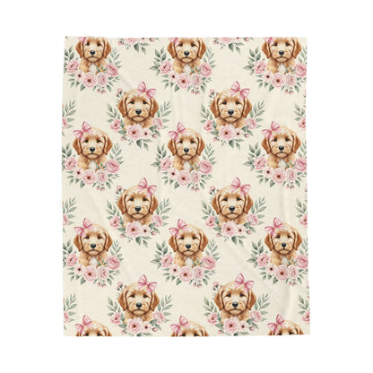 Goldendoodle Pink Baby Blanket, Doodle Dog Baby Shower Baby Girl Newborn Gift Hospital Announcement Blanket Coming Home