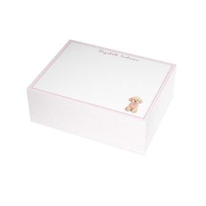 Poodle Dog Pink Gingham Personalized Notecard Set