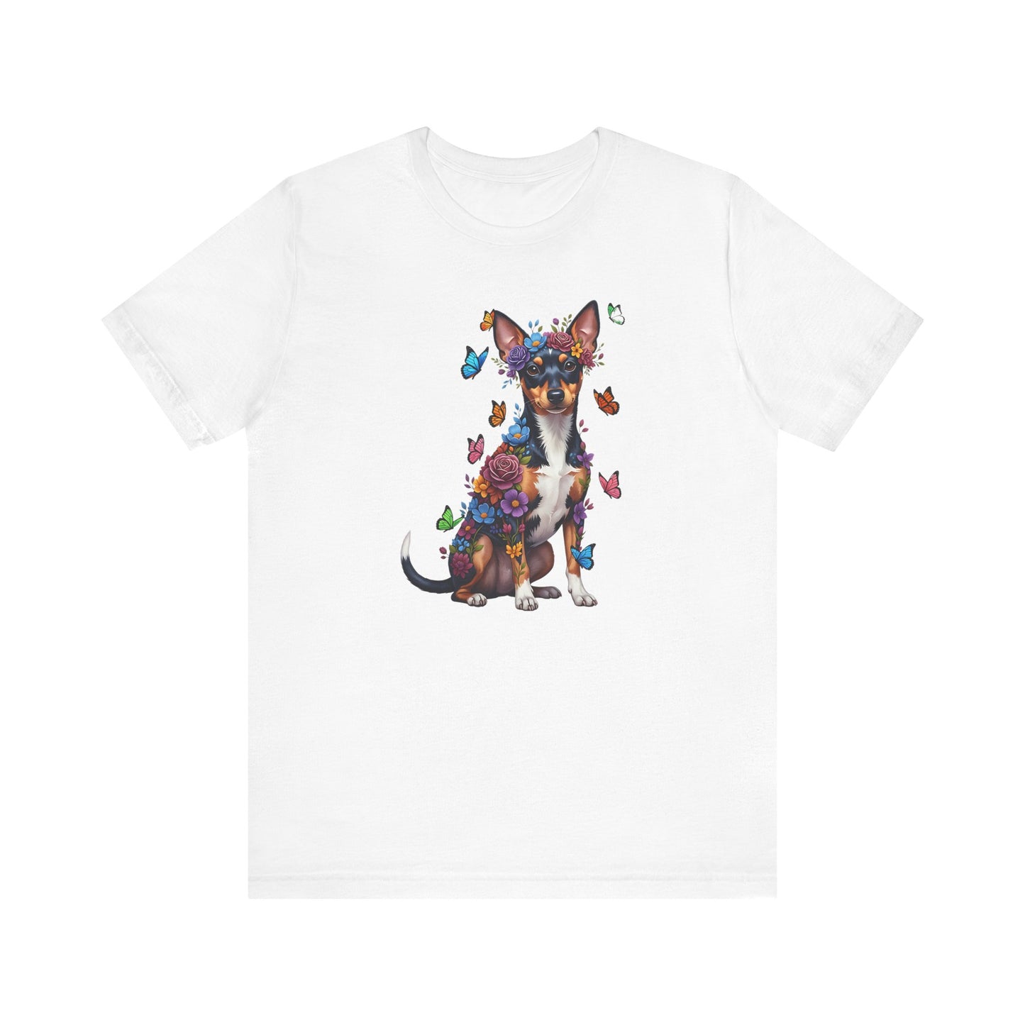 Whimsical Floral Rat Terrier Tee – Colorful Dog Lover Shirt with Butterflies