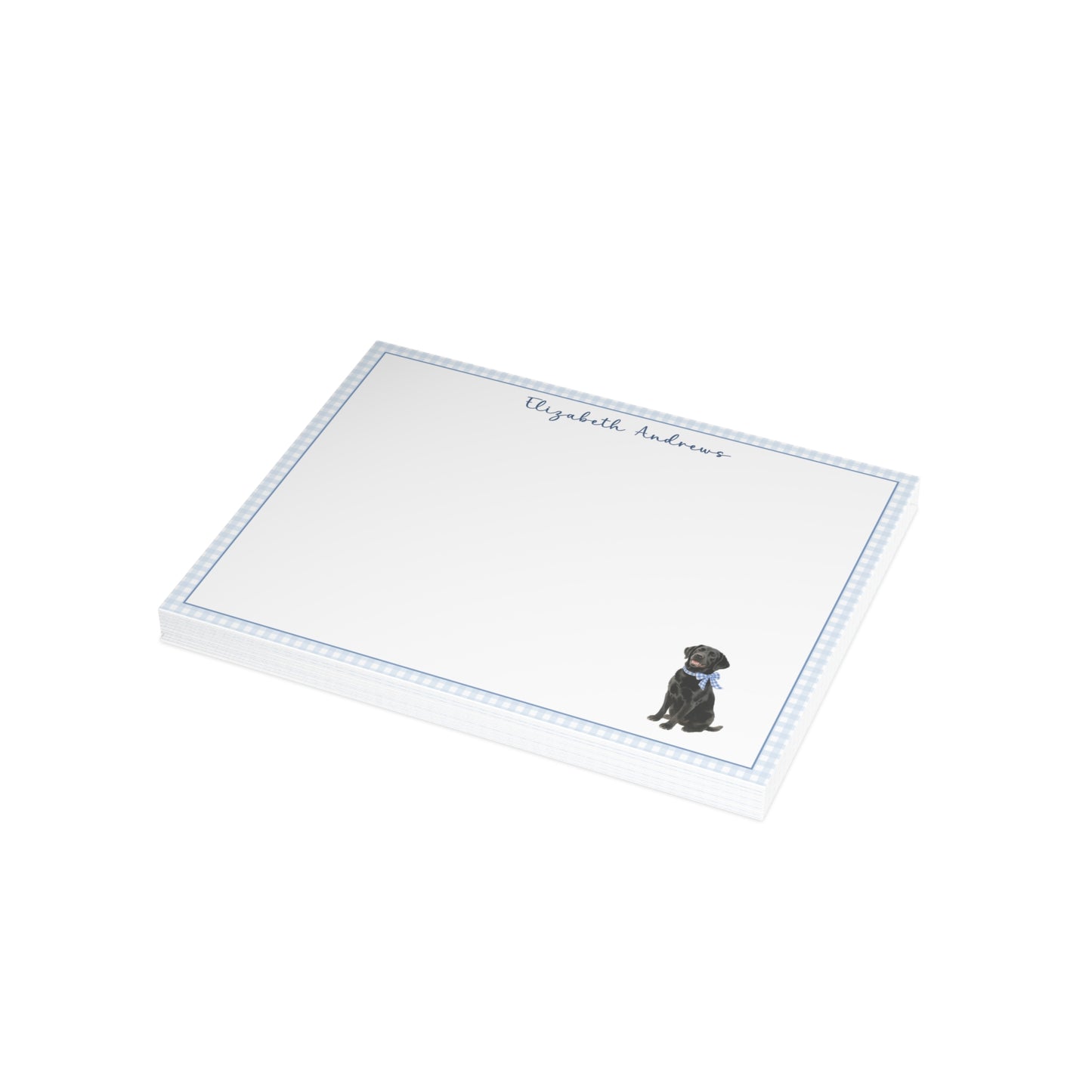Black Labrador Retriever Dog Blue Gingham Personalized Notecard Set