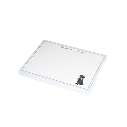 Black Labrador Retriever Dog Blue Gingham Personalized Notecard Set