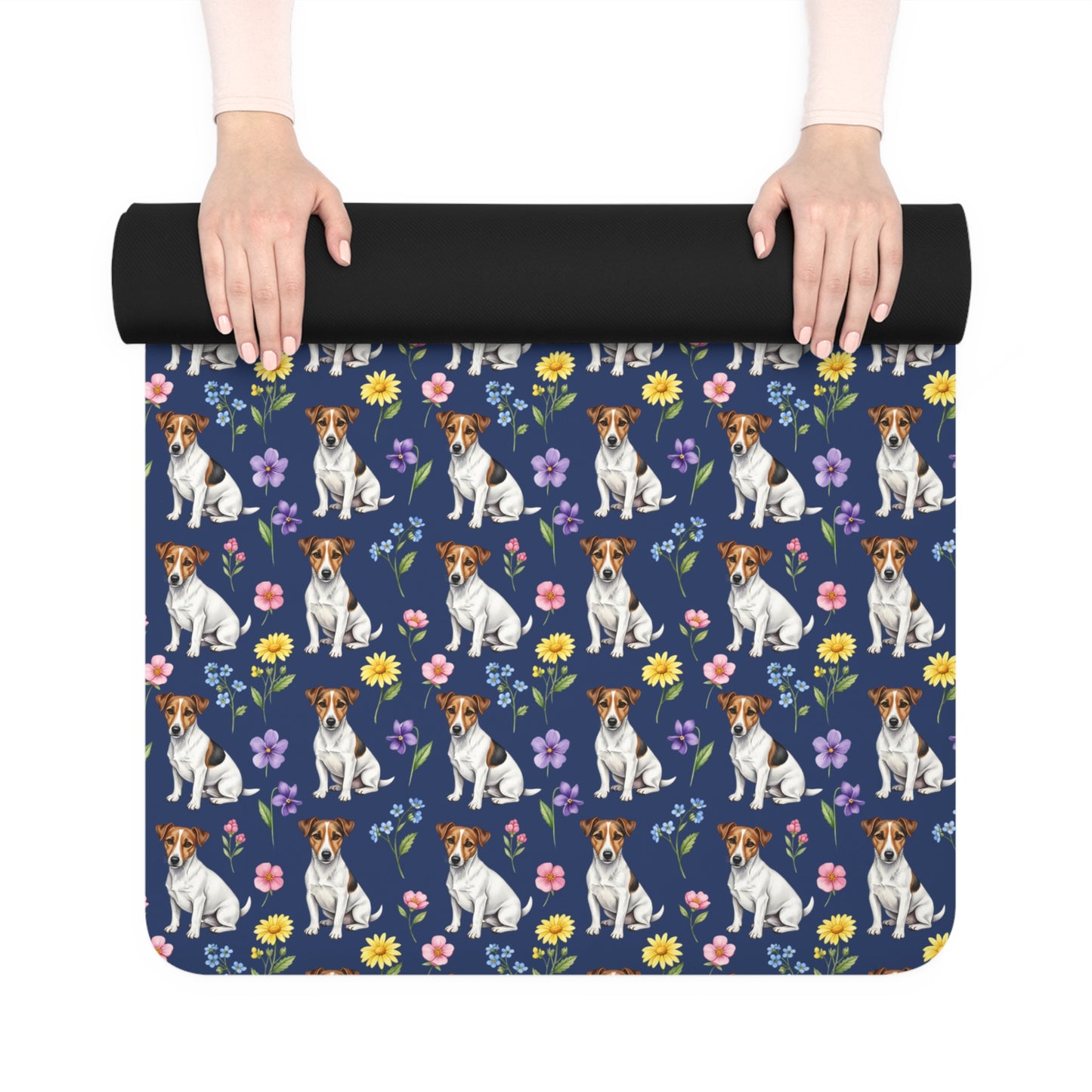 Jack Russell Terrier Dog Floral Yoga Mat – Durable Non-Slip Rubber Surface for Home & Studio Practice