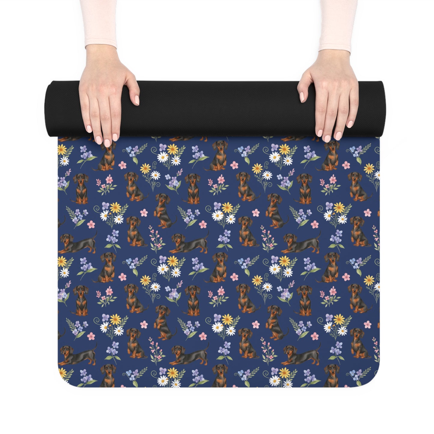 Dachshund Dog Floral Yoga Mat – Durable Non-Slip Rubber Surface for Home & Studio Practice