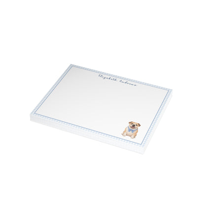 English Bulldog Blue Gingham Personalized Notecard Set