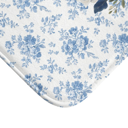 Blue Floral Schnauzer Bath Mat – Cute Schnauzer Dog Bathroom Rug