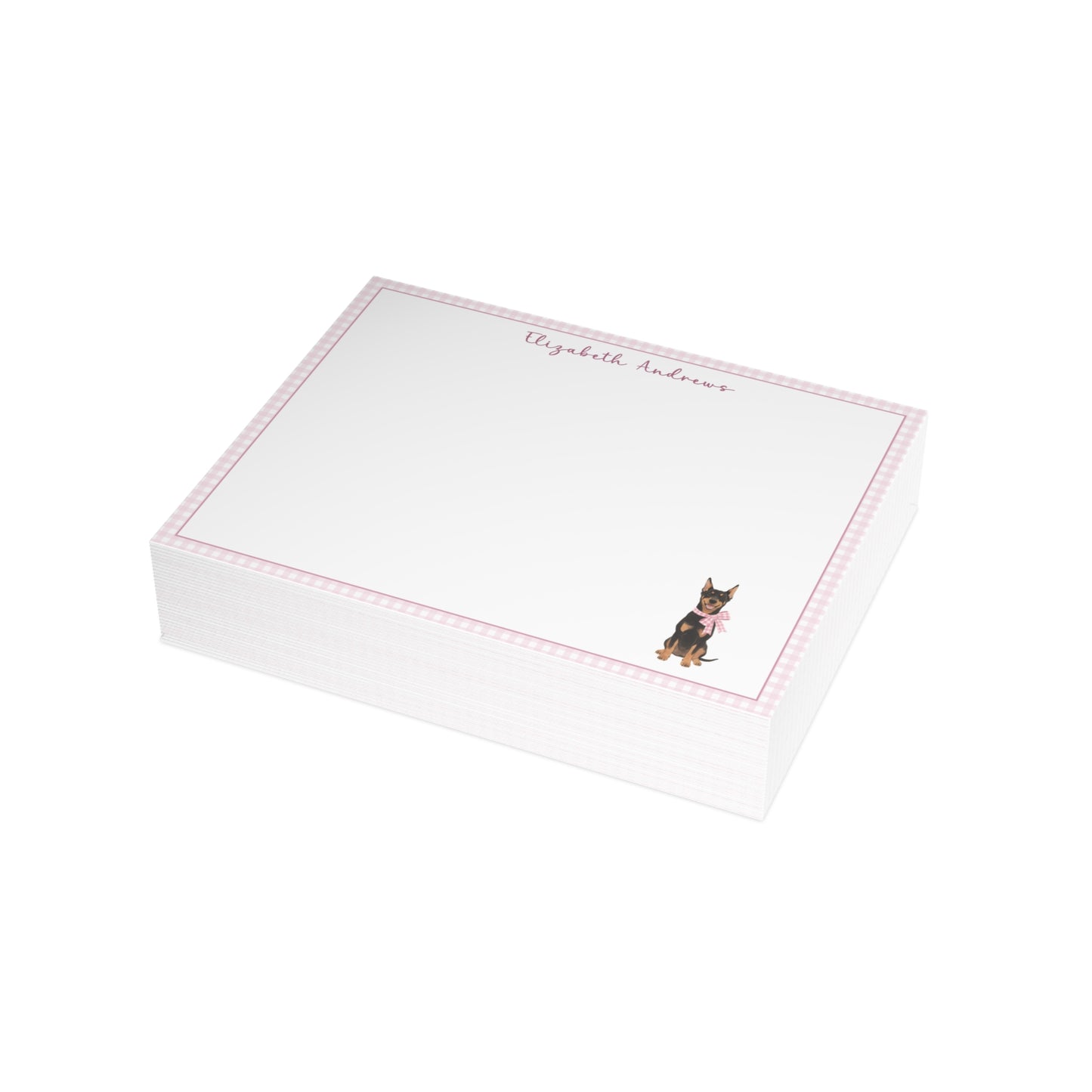 Doberman Pinscher Dog Pink Gingham Personalized Notecard Set