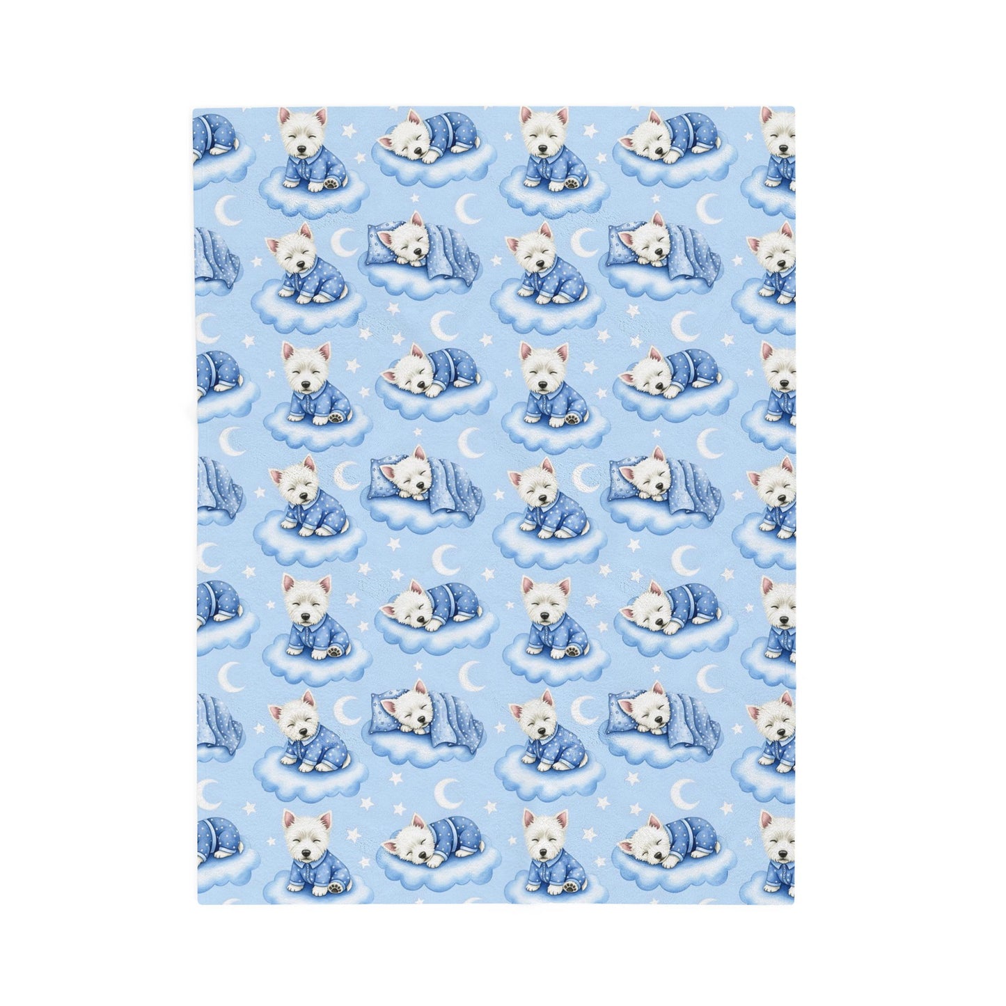West Highland White Terrier Blue Baby Blanket, Westie Dog Baby Shower Baby Boy Newborn Gift Hospital Announcement Blanket Coming Home