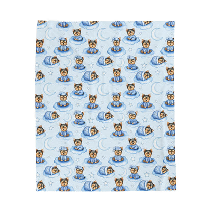Yorkshire Terrier Blue Baby Blanket, Yorkie Dog Baby Shower Baby Boy Newborn Gift Hospital Announcement Blanket Coming Home