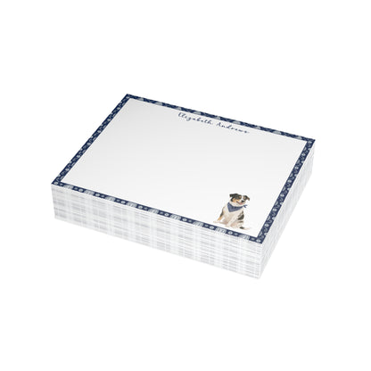 Personalized Australian Cattle Dog Navy Blue Paisley Notecard Set