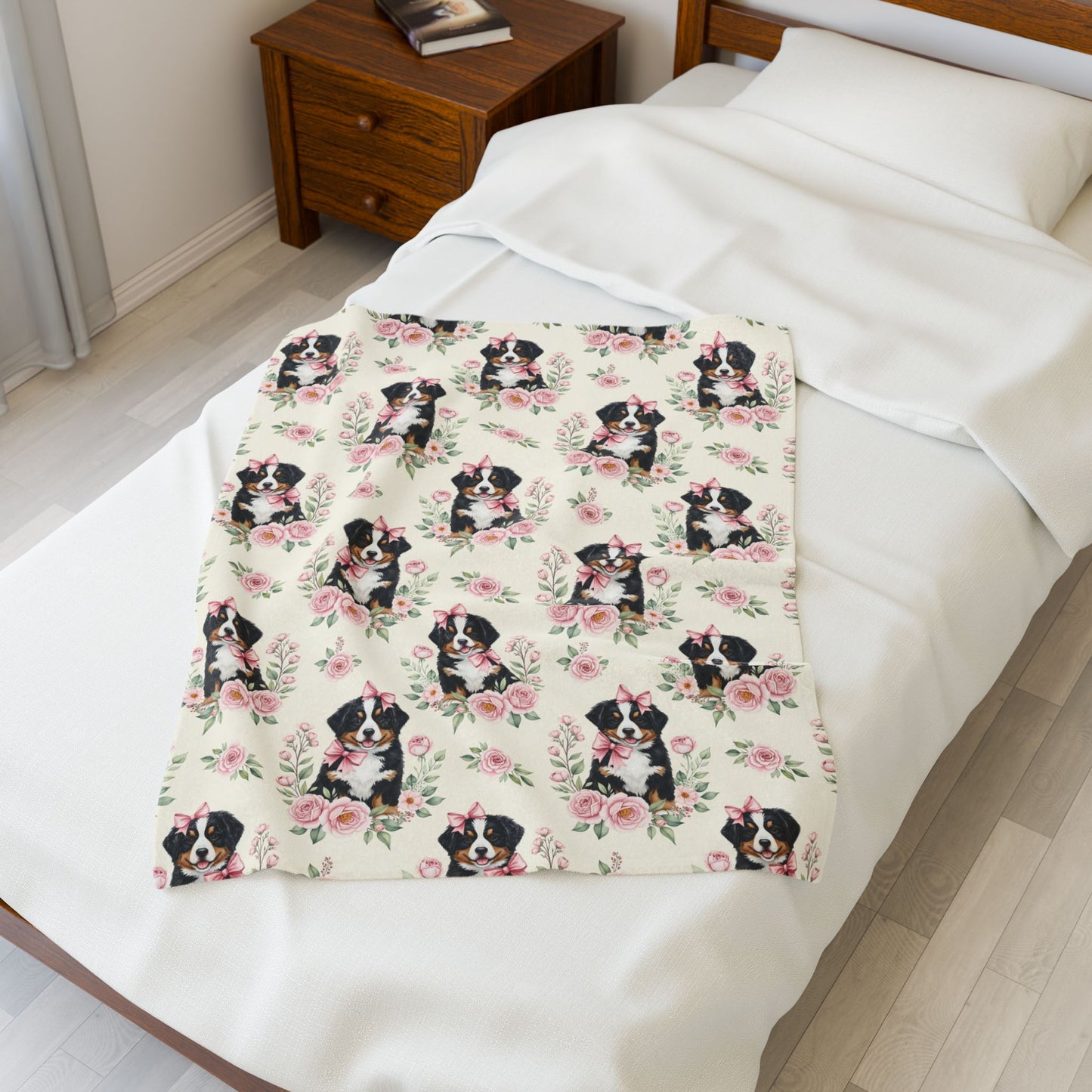 Bernese Mountain Dog Pink Baby Blanket, Berner Dog Baby Shower Baby Girl Newborn Gift Hospital Announcement Blanket Coming Home
