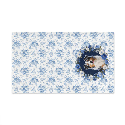 Copy of Blue Floral Australian Shepherd Dog Portrait Hand Towel – Cute Pet Bathroom Accessory