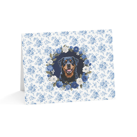 Rottweiler Dog Blue Floral Greeting Card Set