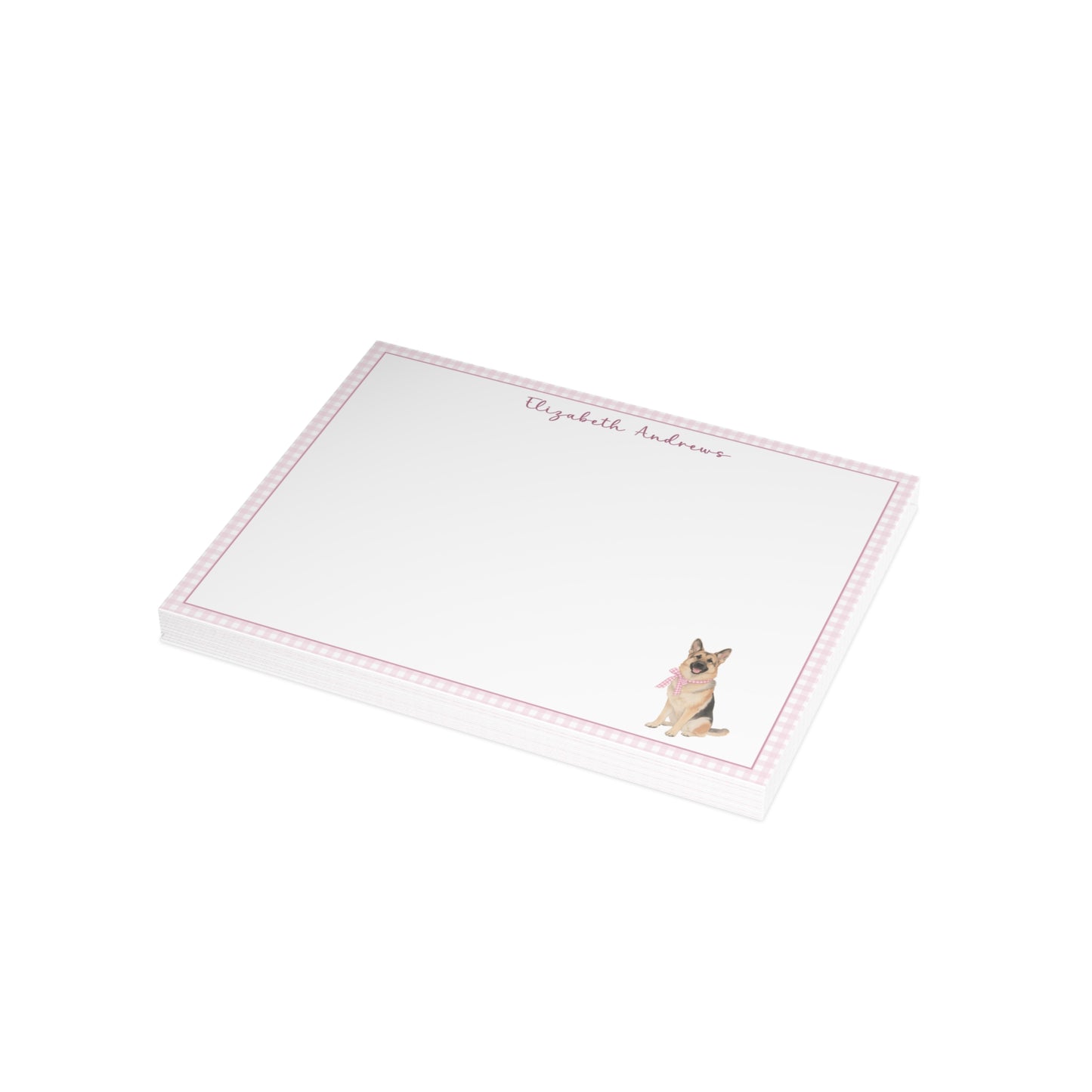 German Shepherd Dog Pink Gingham Personalized Notecard Set