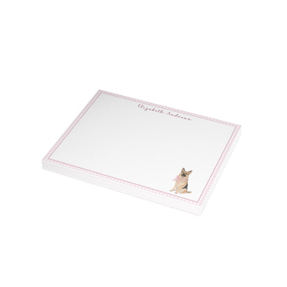 German Shepherd Dog Pink Gingham Personalized Notecard Set