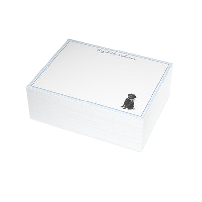 Black Labrador Retriever Dog Blue Gingham Personalized Notecard Set