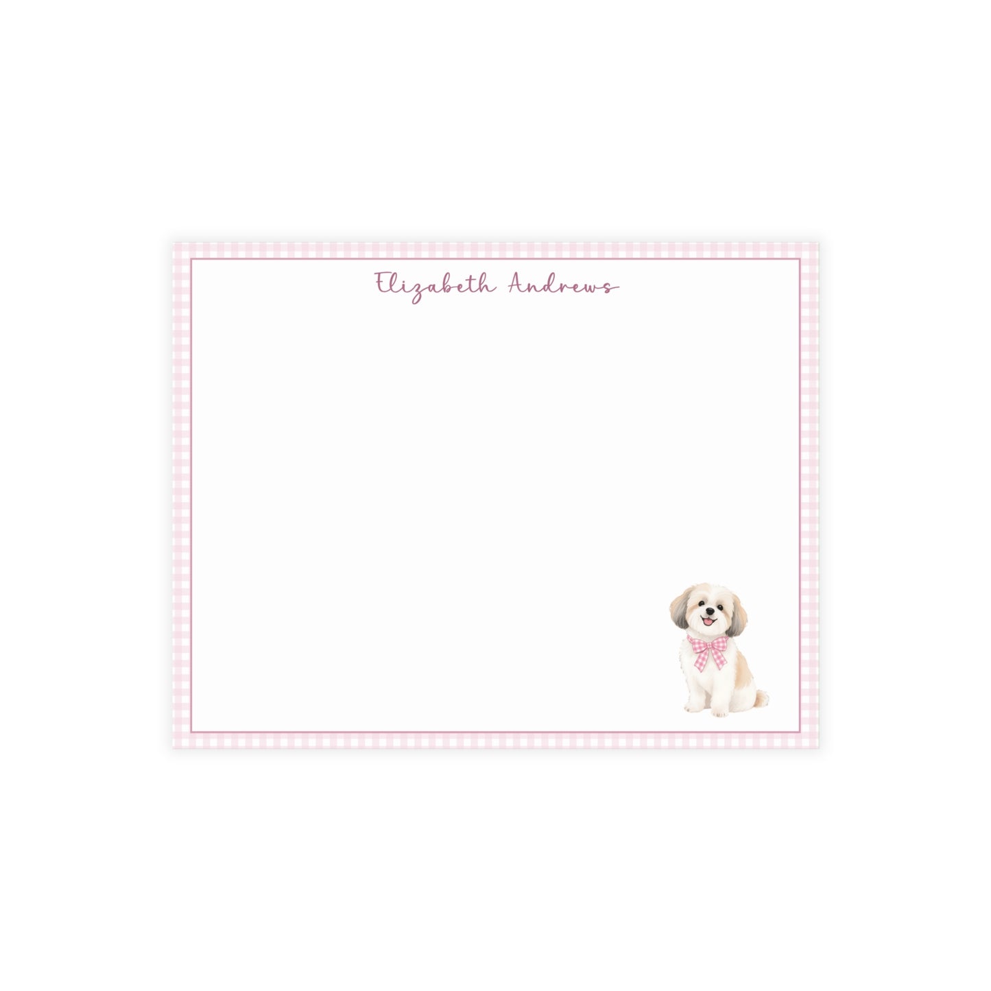 Shih Tzu Dog Pink Gingham Personalized Notecard Set