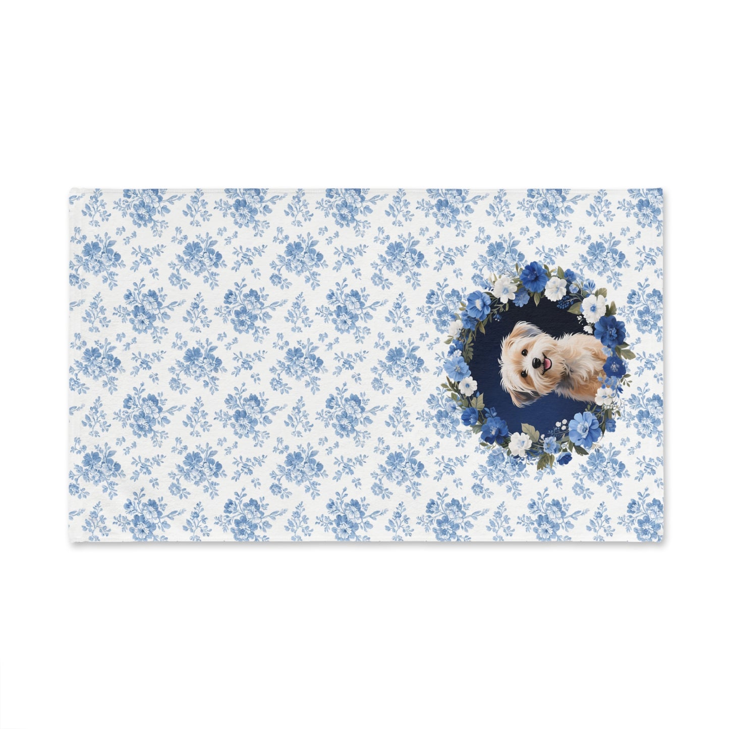Blue Floral Havanese Dog Portrait Hand Towel – Cute Pet Bathroom Accessory