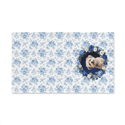 Blue Floral Havanese Dog Portrait Hand Towel – Cute Pet Bathroom Accessory