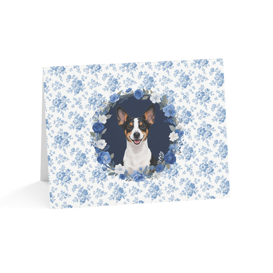 Rat Terrier Dog Blue Floral Greeting Card Set