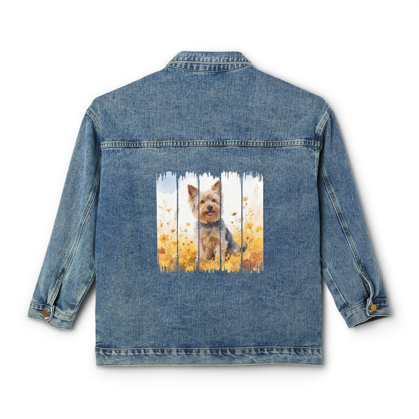 Trendy Yorkshire Terrier Dog Women's Denim Jacket, Dog Demin Jacket, Gift for Yorkie Dog Mom, Gift for Dog Lovers, Fall Dog Style