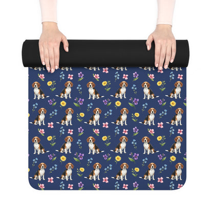 Beagle Dog Floral Yoga Mat – Durable Non-Slip Rubber Surface for Home & Studio Practice