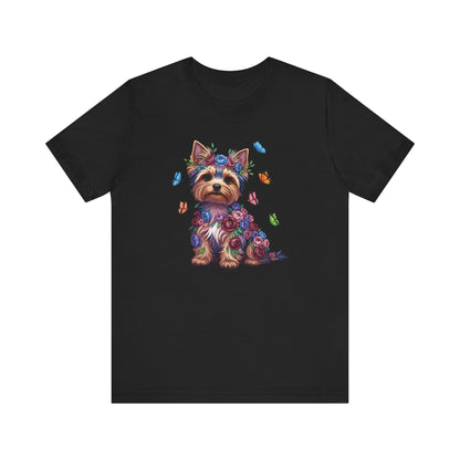Whimsical Floral Yorkshire Terrier Tee – Colorful Dog Lover Shirt with Butterflies