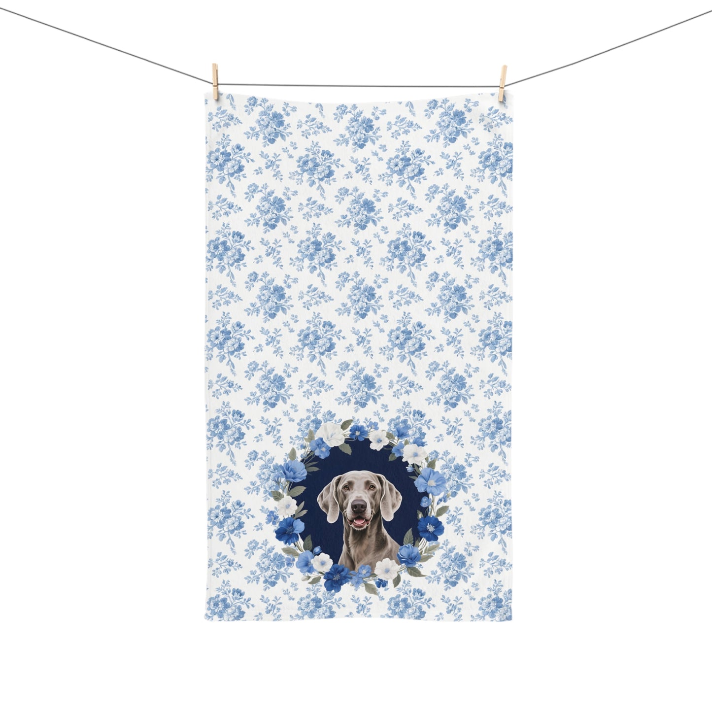Blue Floral Weimaraner Dog Portrait Hand Towel – Cute Pet Bathroom Accessory
