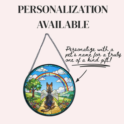 German Shepherd Rainbow Bridge Stained Glass Suncatcher