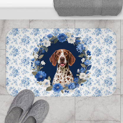 Blue Floral GSP Bath Mat – Cute German Shorthaired Pointer Dog Bathroom Rug