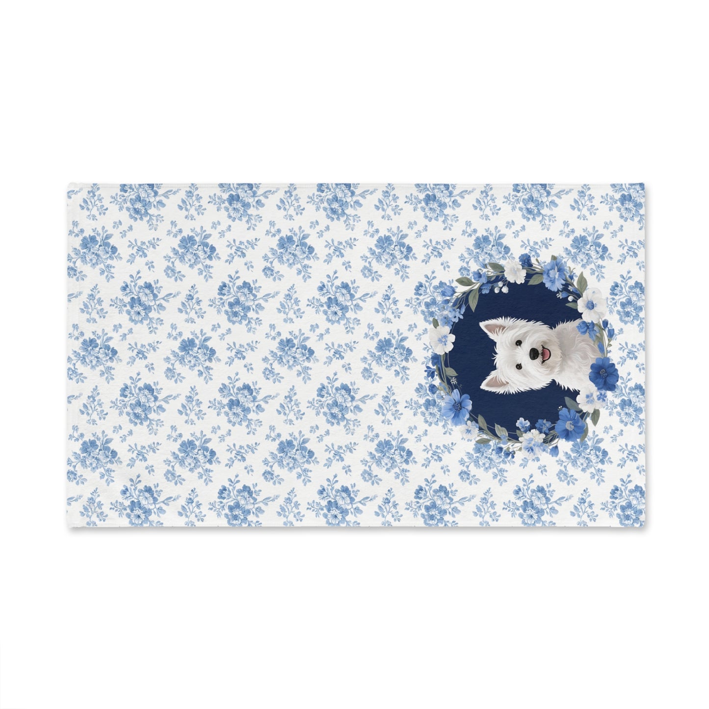 Blue Floral West Highland White Terrier Dog Portrait Hand Towel – Cute Pet Bathroom Accessory
