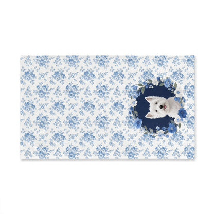 Blue Floral West Highland White Terrier Dog Portrait Hand Towel – Cute Pet Bathroom Accessory